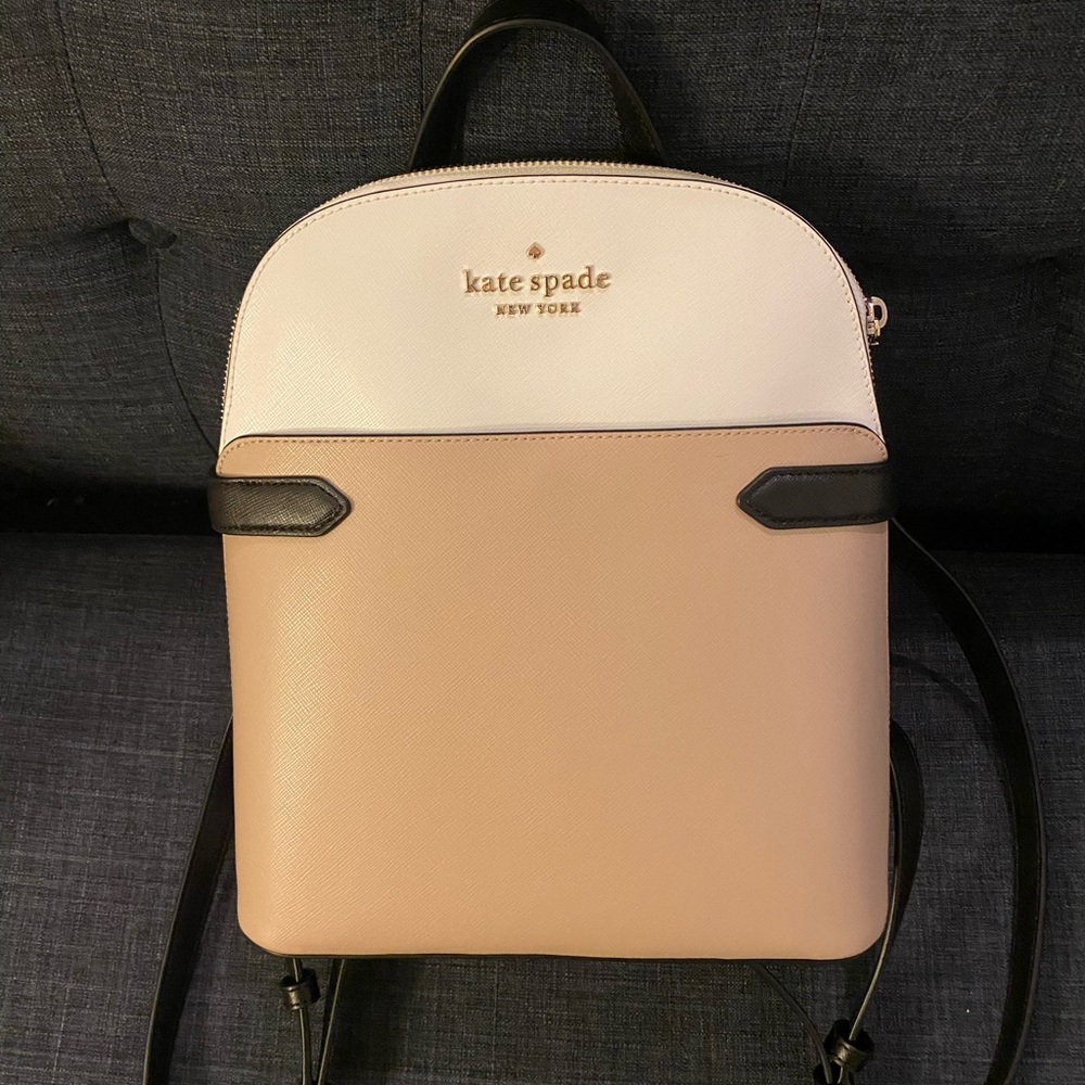 Kate Spade Staci Saffiano Leather Dome Backpack Warm Beige Multi
